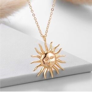 GOLD 14k Gold Plated Sun Pendant Necklace